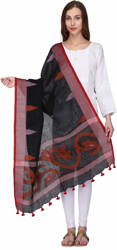 The Weave Traveller Cotton Linen Blend Self Design, Woven, Solid Women Dupatta