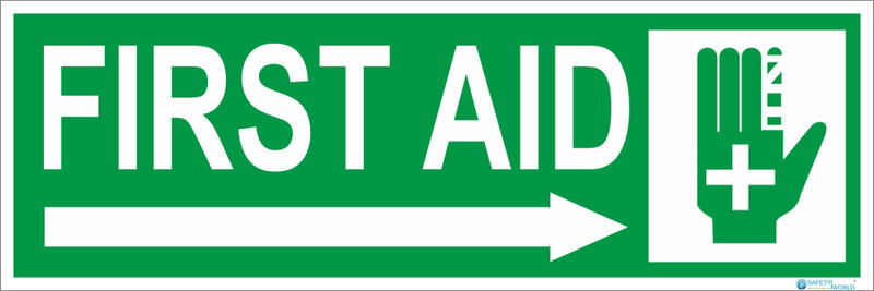 safety world First Aid sign-Right side Direction-with hand sign-Vinyl Mat Print-4 X 12 Inch. Emergency Sign