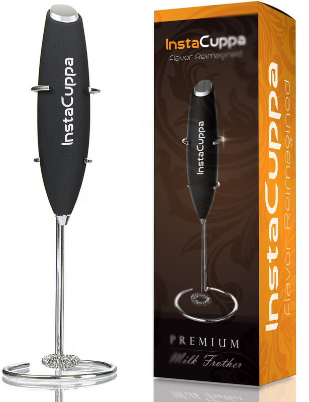 instacuppa Milk Frother with 1 Year Warranty & Stainless Steel Stand, Handheld Battery Operated Electric Foam Maker For Coffee, Latte, Cappuccino, Hot Chocolate 4 W Electric Whisk, Hand Blender(Black)