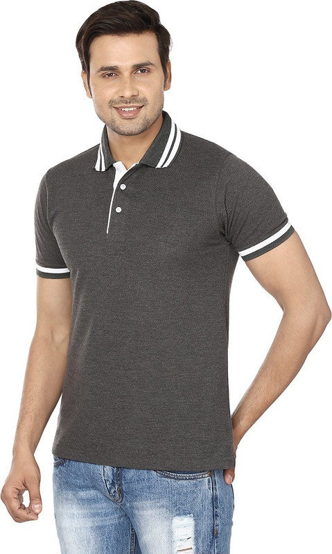 EPG Solid Men Polo Neck Grey, White T-Shirt