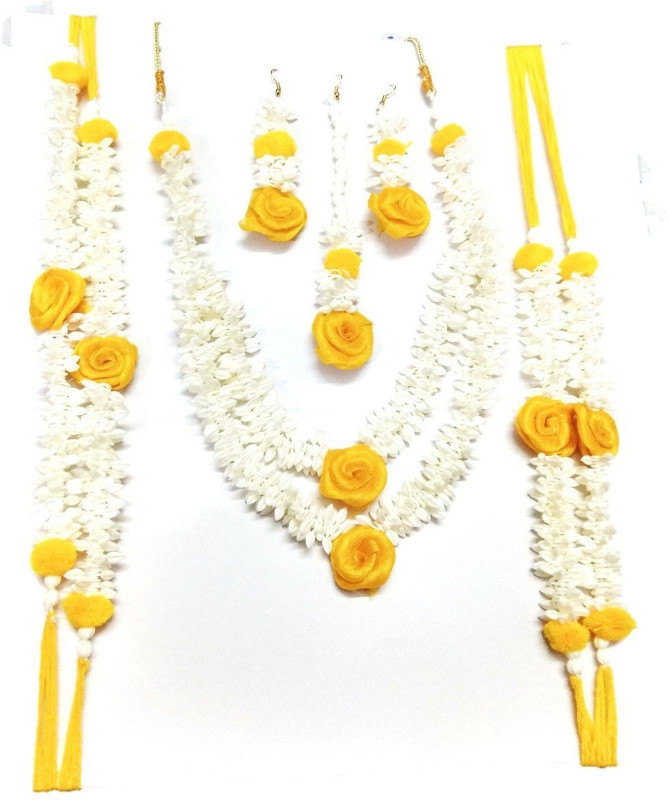 sanjis Plastic, Fabric Jewel Set(Yellow, White)