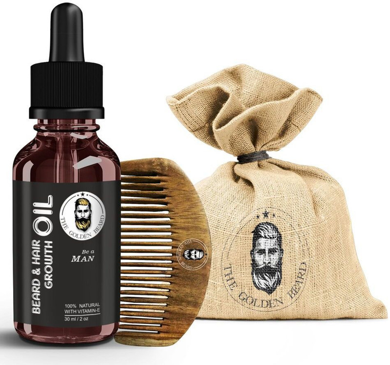 the golden beard - Beard And Hair Growth Oil - 30ml + Sheesham Wooden Beard Comb (Hand Made)(Set of 2)