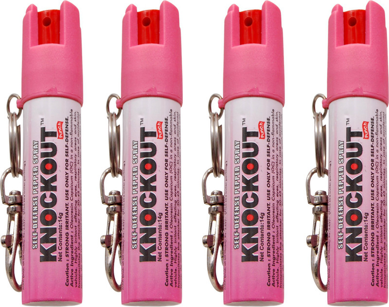 Knockout Punch Super Strong Self Defense Pepper Spray With Safety Lock & Key Ring (Pack of 4), For Protection Pepper Stream Spray