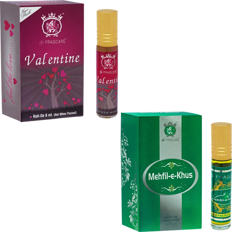 FRAGCARE ATTAR VALENTINE,MEHFIL-E-KHUS Each 8 ml (Set of 2 ) Floral Attar(Floral)