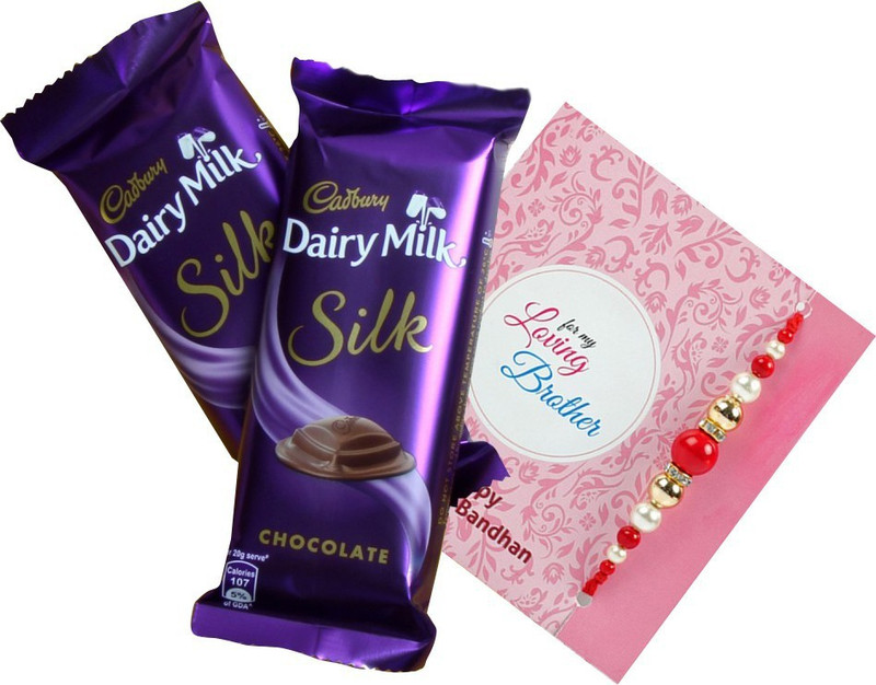carrydreams Designer rakhi and Chocolates Set (Cadbury Dairy Milk 150g ,Rakhi, Greeting Card) Paper Gift Box(Red)