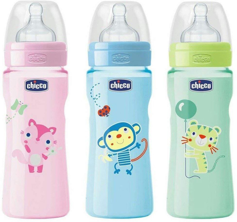 Chicco Feeding Bottle - 250 ml(Green, Pink & Blue)