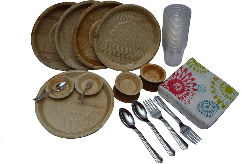 amit marketing Biodegradable plates,bowl,glasses,napkin,spoon,fork Pack of 120 Dinner Set(Bamboo)