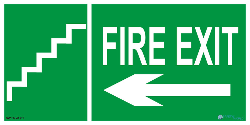 safety world Fire Exit Left Side Direction With Steps Sign Retro print 4 x 12 Inch. Emergency Sign(Reflective Sign)