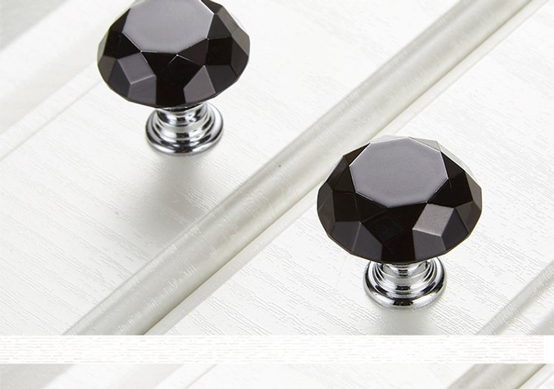 merkel 30mm Diamond Shape Design Crystal Glass Knobs ( PACK OF 5 ) Steel Cabinet/Draw Knob(Black Pack of 5)