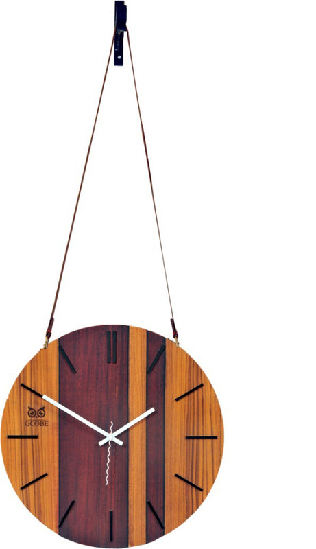 goobe Analog 20 cm X 32.5 cm Wall Clock(Brown, Without Glass)