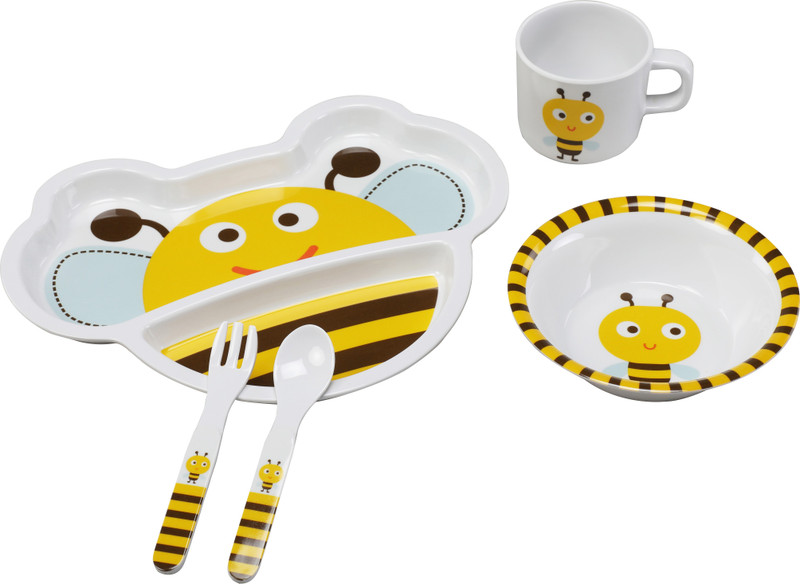 LuvLap BUMBLE BEE CUTLERY SET  - Food grade(White & Yellow)