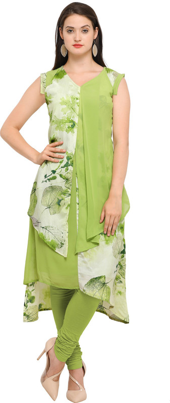 four buttons Festive & Party Floral Print Women Kurti(Brown)