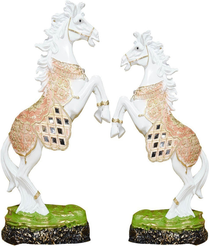 gw creations White Raning Horse Antique Decoration Statue Showpiece Decorative Showpiece  -  33 cm(Brass, White)