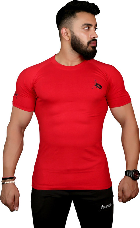 greywolf fitness Solid Men Round Neck Red T-Shirt