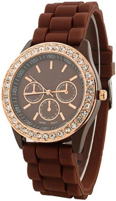 goodfortune Top Fashion For Women & Girls-Brown Strap,studded diamond dial case,Gorgeous, Just made for you. unisex wear Analog Watch  - For Women