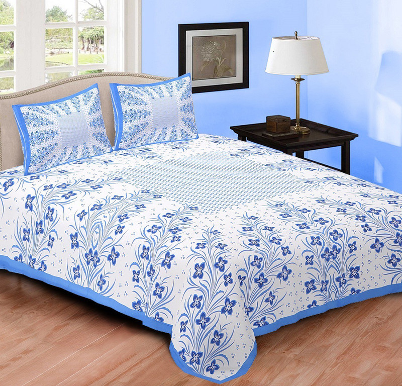 sapphirelanes 150 TC Cotton Double Floral Bedsheet(Pack of 1, printed-WHITE BASED BLUE DESIGN)