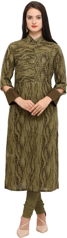 four buttons Festive & Party Printed Women Kurti(Light Green)