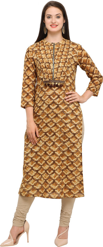four buttons Festive & Party Printed Women Kurti(Brown)