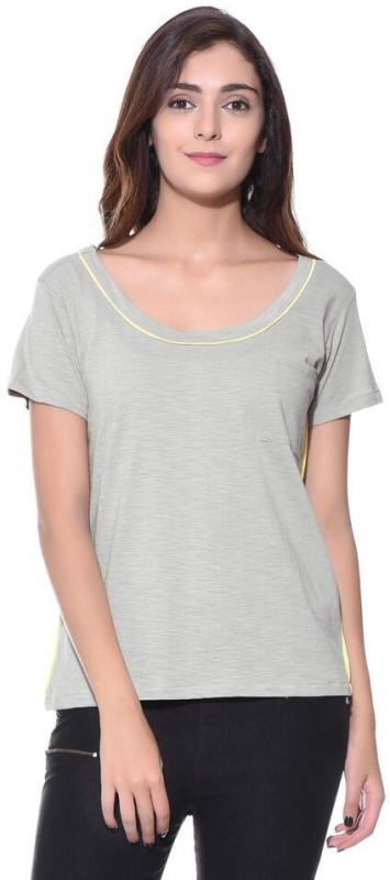 Uptownie Lite Casual Short Sleeve Solid Women Grey Top