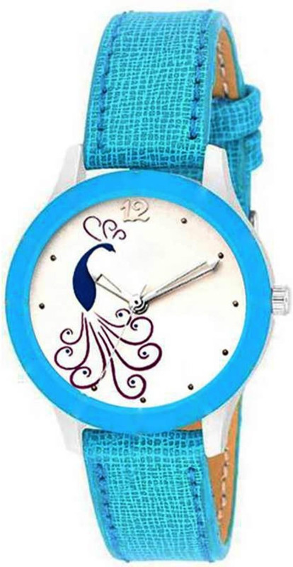 swanos New Stylish watch Dial in Peacock Print & Sky Blue color Belt For_women & Girls Sky Watch Analog Watch  - For Women