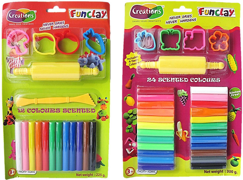creations Fun Clay Pack of 2, Scented Multi-Colours With Rollers And Moulds