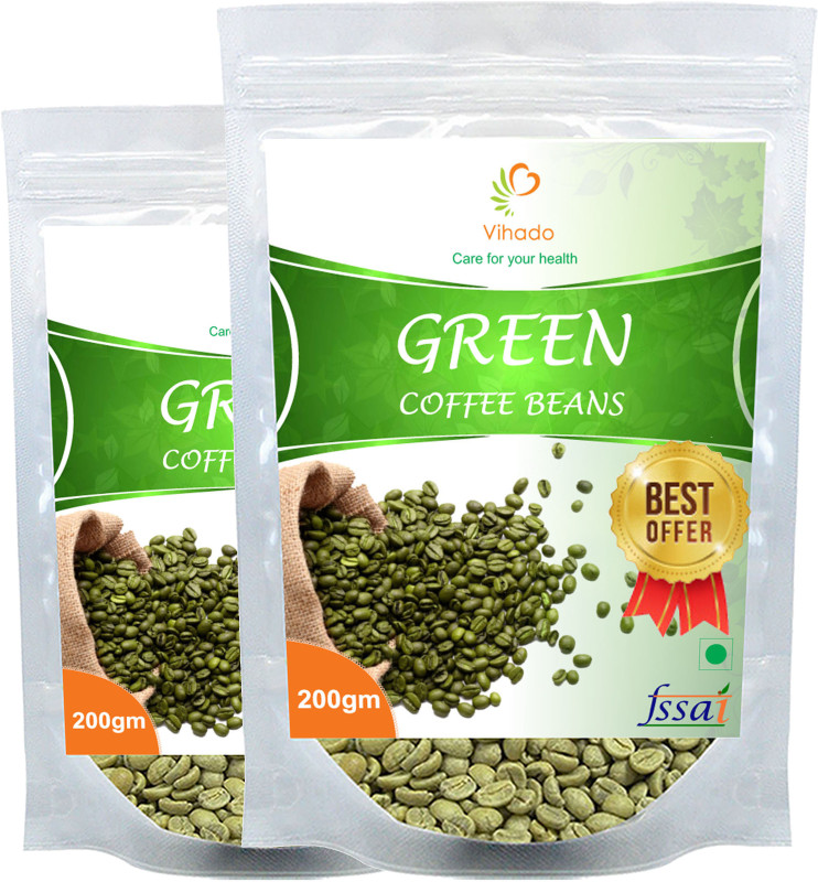 vihado 2 Pack of 200 Grams Arabica Organic Green Coffee Beans For Weight Loss Naturally / Green Coffee / Green Coffee Weight Loss Instant Coffee(2 x 200 g, Green Coffee Flavoured)