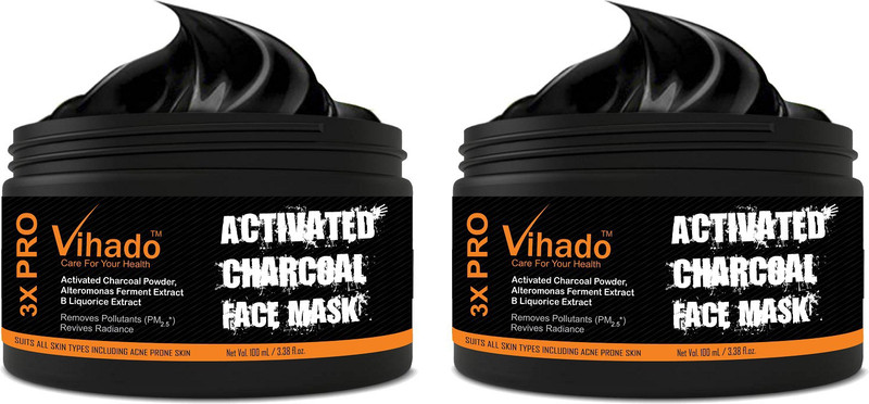 vihado Activated Charcoal Face Mask with PM 2.5 Anti-Pollution Shield No Parabens & Mineral Oil Wash Off Face Mask, 100mL (Pack of 2)(100 ml)