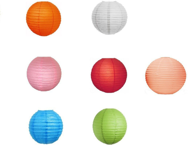 vksm 14 inch malti lantern 7pcs Multicolor Paper Hanging Lantern(36 cm X 36 cm, Pack of 7)