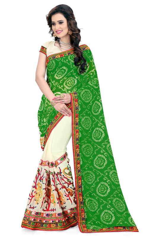 arriva fab Embroidered Bollywood Poly Georgette Saree(Green, Beige)