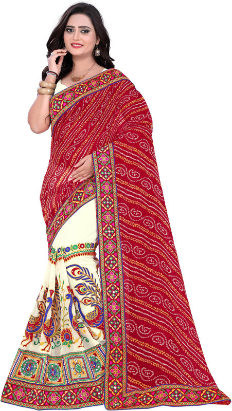 arriva fab Embroidered, Dyed, Paisley Bandhej Poly Georgette Saree(Multicolor)