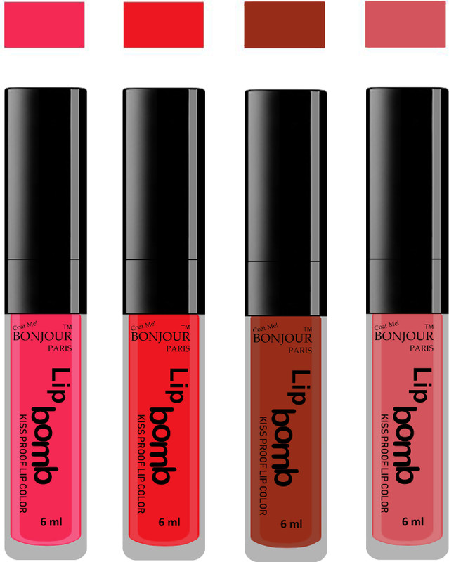 BONJOUR PARIS Matte Lipstick(Hot Pink-Red-Tan-Wild Blush, 24 ml) BONJOUR PARIS Matte Lipstick(Hot Pink-Red-Tan-Wild Blush, 24 ml)