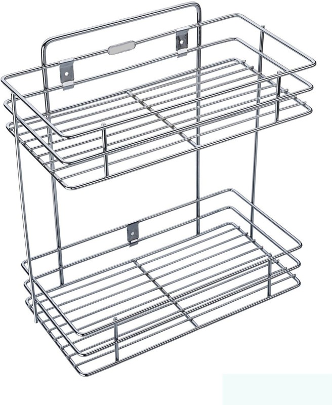 Bluwings Double Layer Wall ed Kitchen Rack Kitchen Accessories Organizer Stainless Steel Wall Shelf(Number of Shelves - 2, Silver)