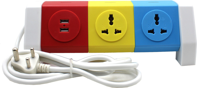 Impro 5 Plugs + 2 USB Tower Sockets Spike Buster - 3 Floors Horizontal- Surge Protector - Universal Multi Plug Points Adapter - 2.1A USB Ports - 10A Plugs - 2500W Power output - Copper Core Caple - Impro Brand - High Quality 5 Socket Surge Protector(Multicolor)
