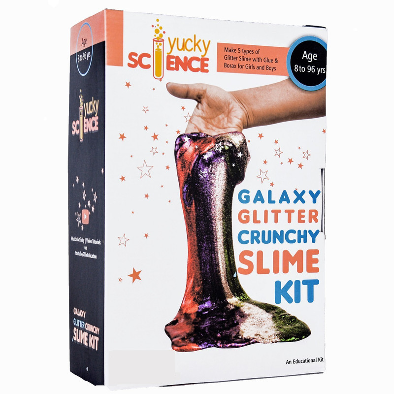yucky science Galaxy Glitter Crunchy Slime Kit - 5 Activities with Glitter, Glue, Borax Multicolor Putty Toy