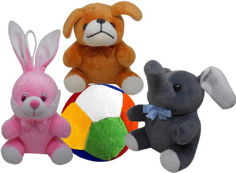 kidofly swati toy kids soft teddy animals character dog rabbit elephant ball happy birth day gift for boy/girl  - 18 cm(Multicolor)