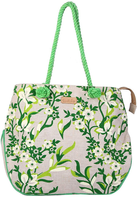 Ecotara Gardenia Designer Classic Printed Multipurpose Premium Quality Eco Friendly Everyday Useful Travel Bag, Office Bag, Lunch Bag, Hand Bag, Gift Bag With Closing Zipper Natural Jute Tote Sling Bag For Girls & Womens (36H cm X 41L cm X 1.5 cm) - (Leafy Green) Multipurpose Bag(Green, 3 L)