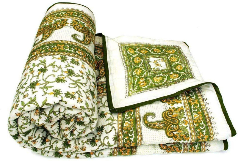 sovam Floral Double Quilt(Cotton, Green)