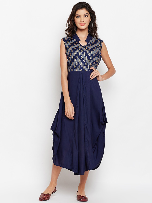 studiorasa Women Printed Flared Kurta(Blue)