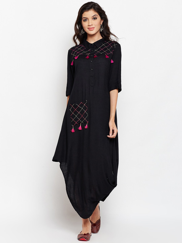studiorasa Women Embroidered Straight Kurta(Black)