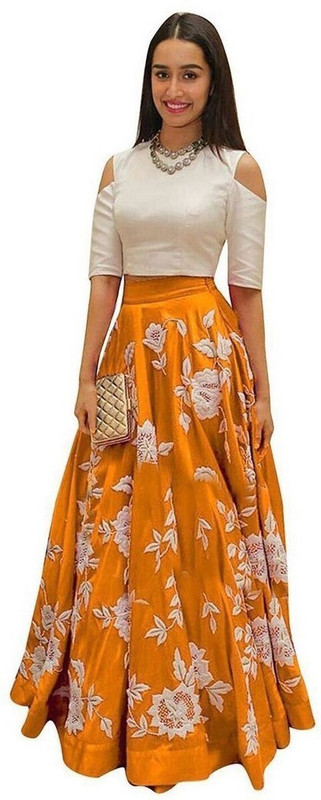 madhav design Embroidered Semi Stitched Lehenga Choli(White, Orange)