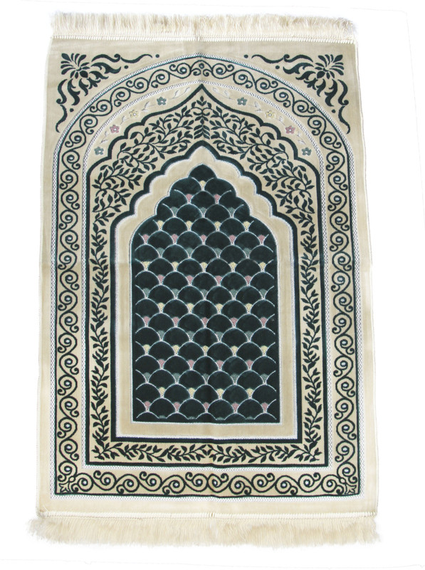 momin bazaar Velvet, Silk Prayer Mat(Green, Large)