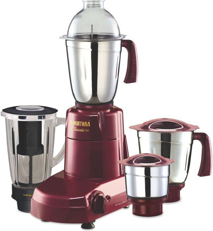 Amirthaa Classic 750W (4 Jars - with Juicer) 750 W Juicer Mixer Grinder(Wine Red, 4 Jars)