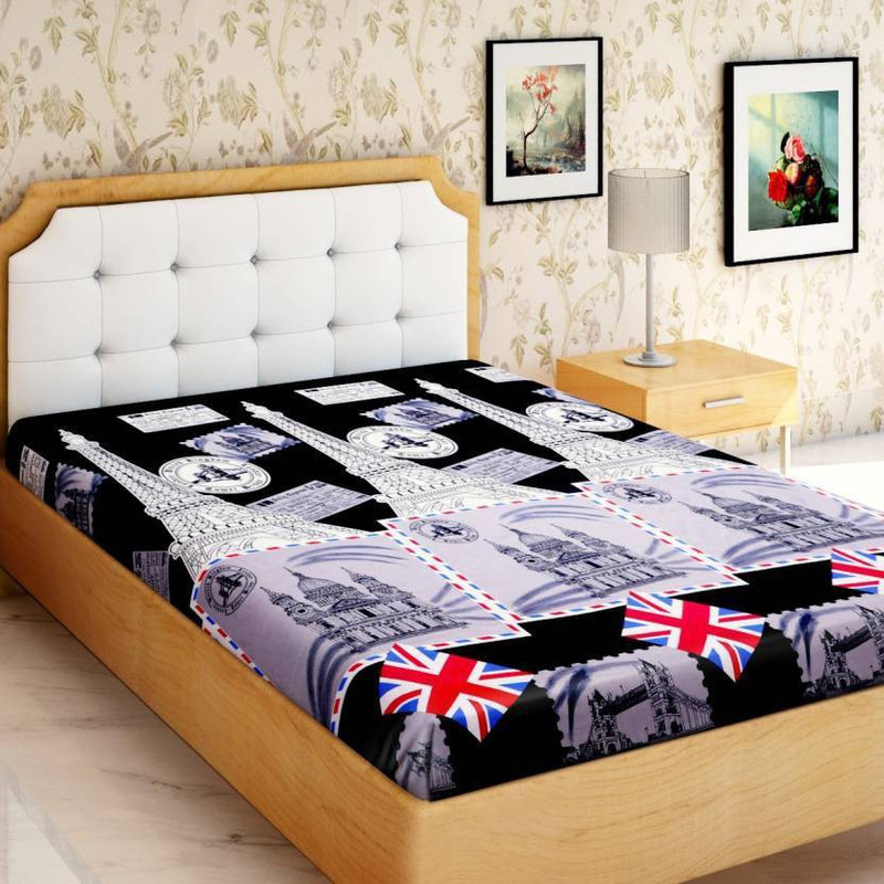 friends hub 170 TC Cotton Double Printed Bedsheet(Pack of 1, Multicolor)