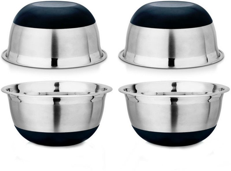 thinkitchen The Kitchen Company Silicon Base Mixing Bowl with Lid, 4 Stainless Steel Mixing Bowl(Silver, Pack of 4)