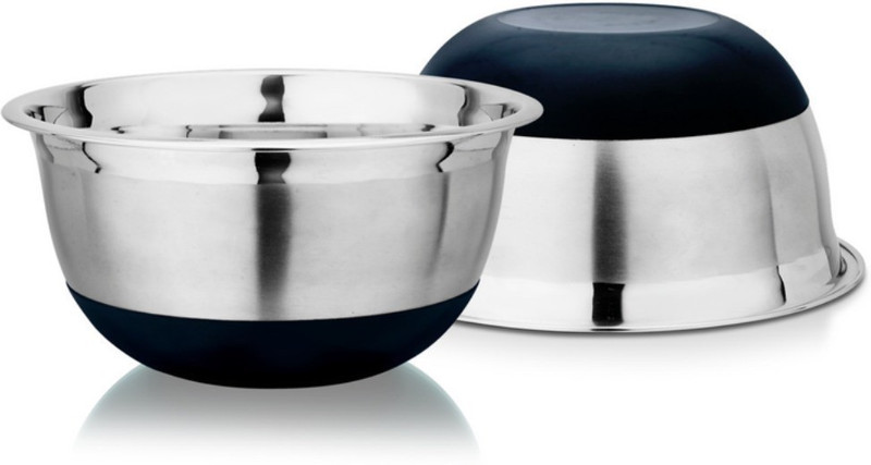 thinkitchen The Kitchen Company Silicon Base Set of 2 Mixing Bowl with Lid Stainless Steel Mixing Bowl(Silver, Pack of 2)