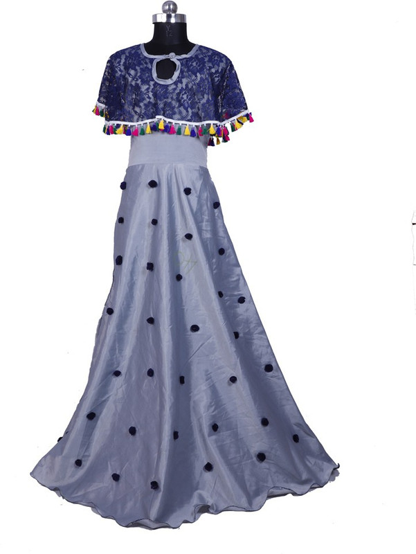 satyamfab Girls Maxi/Full Length Party Dress(Grey, Half Sleeve)
