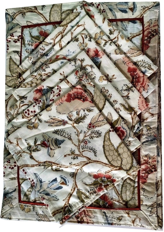 jewelkraft designs White, Red, Brown Organic Cotton Table Linen Set(Pack of 12)