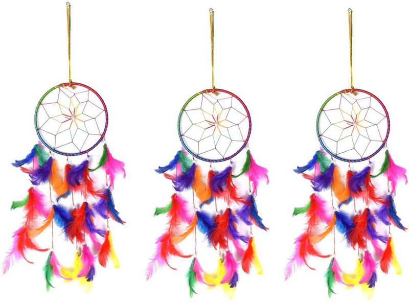 ryme Multi Color Dream Catcher Wall Hanging (Pack Of 3) Wool Dream Catcher(30 inch, Multicolor)