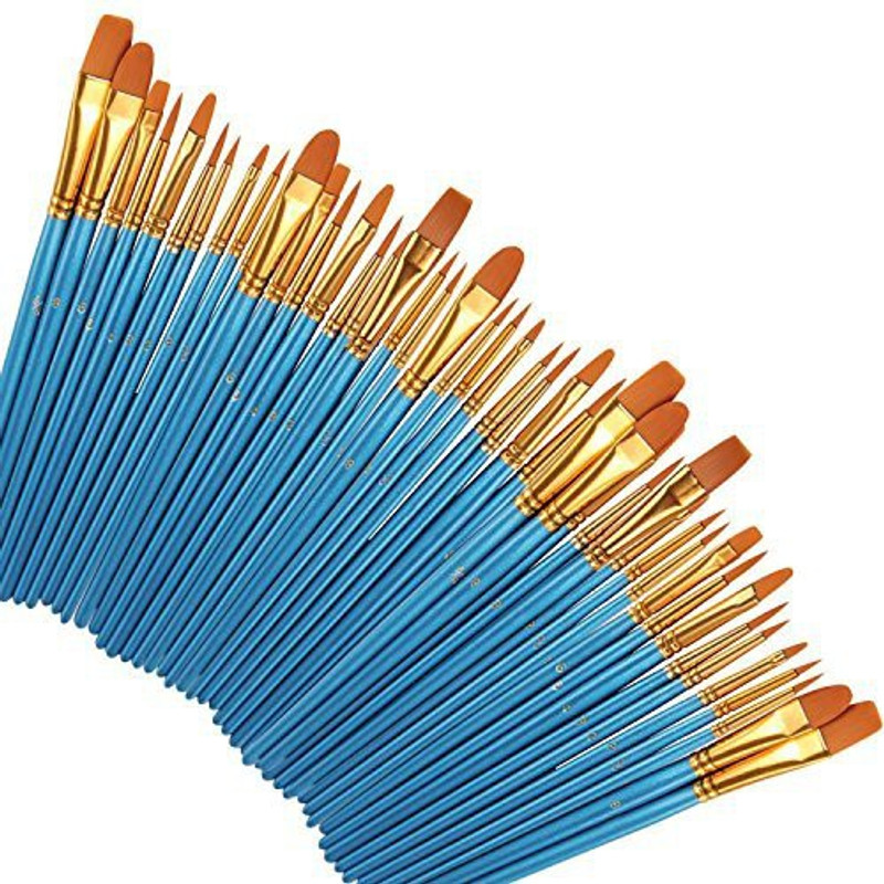 heartybay Paint Brushes 50 Pcs, Nylon Hair Brushes Set Acrylic Blue Round Pointed Paints Brush for Watercolor Oil Painting