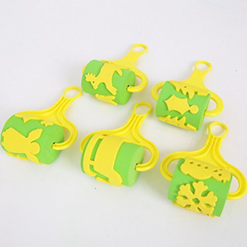pankdream 5Pcs Different Foam Paint Rollers Painting Rolls Paint Brush with Plastic Handle for Children Kids DIY Craft,Classroom,Party &5